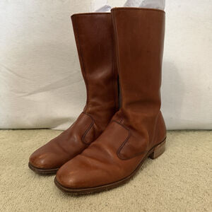 VTG The TAYLOR-MADE All Leather Zip Moto Boots In Cognac - Size 10 Womens | Rare
